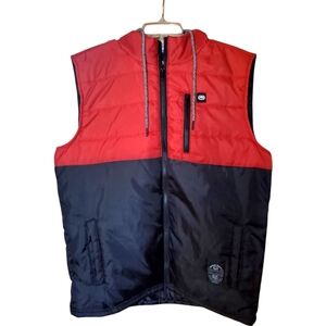 Red and Black Men's Puffer Vest Hooded Size Medium